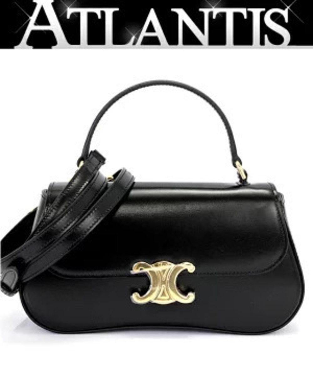 Celine Triomphe Teen Laura Handbag Calf Leather Black